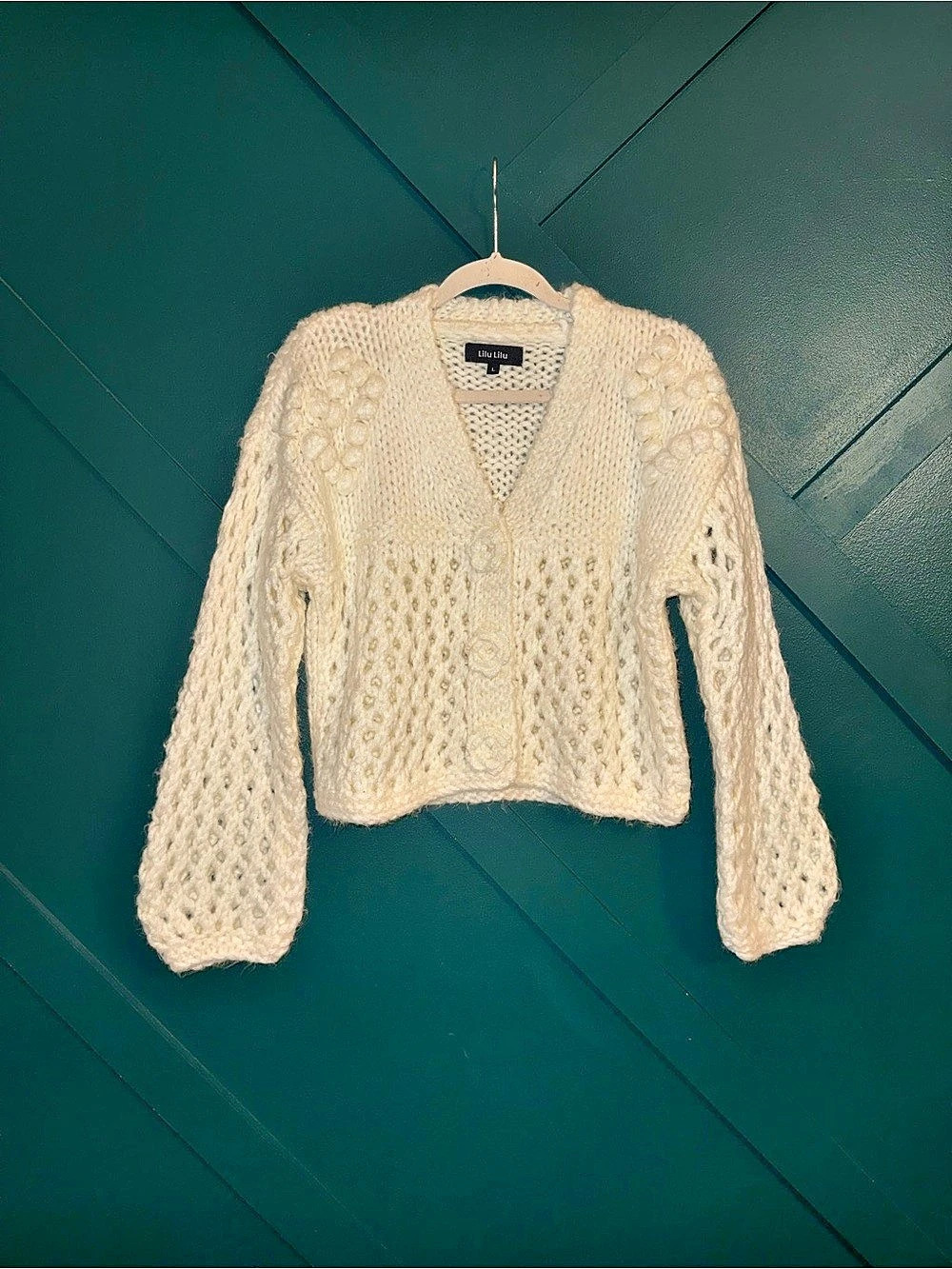 Liu Liu Mohair Cropped Chunky Cardigan Boho Chic Cottagecore Size L - Picture 2 of 8
